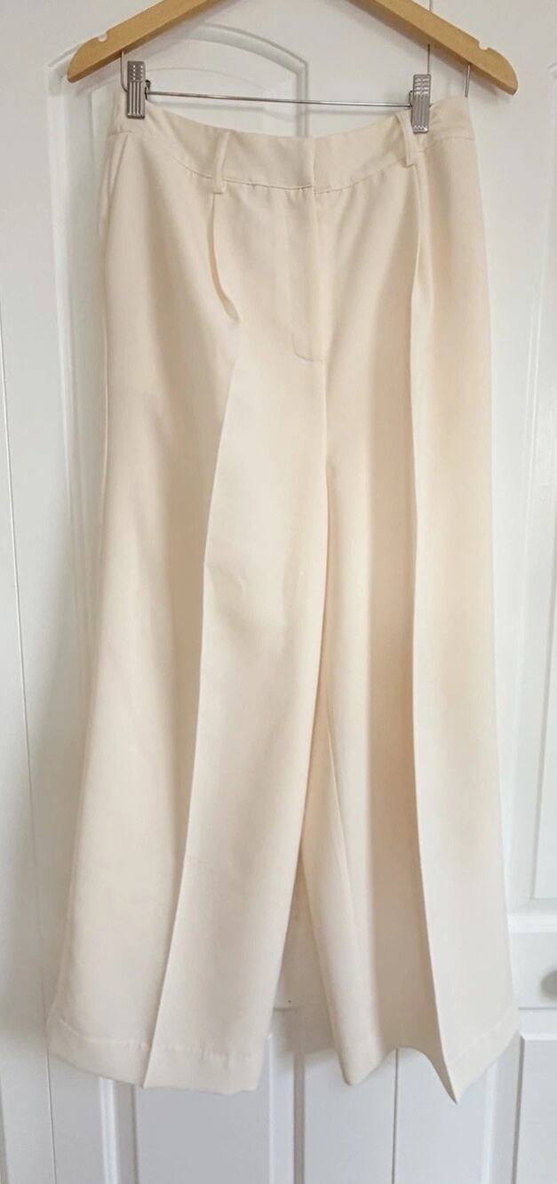 Christian Lacroix Cream Wide Leg Trouser Women M High Rise Elastic Waist Pants